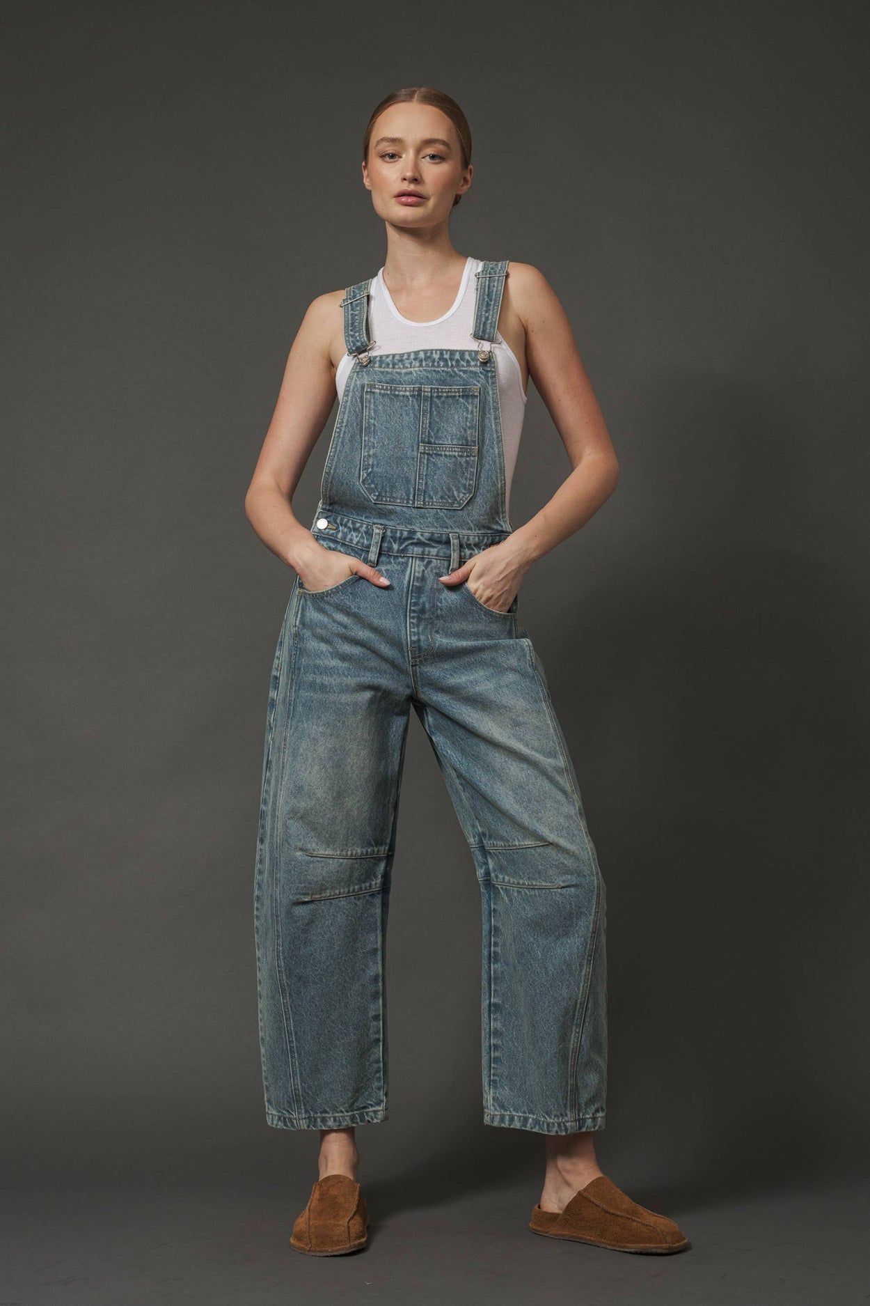 Grey Wash Relax Fit Denim Overall