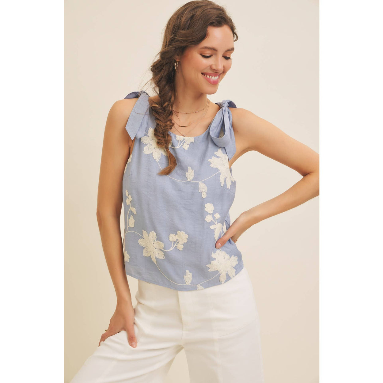 Dusty Blue Blouse Top With Bow Straps