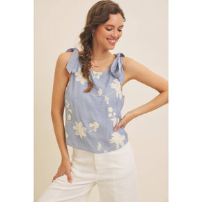 Dusty Blue Blouse Top With Bow Straps