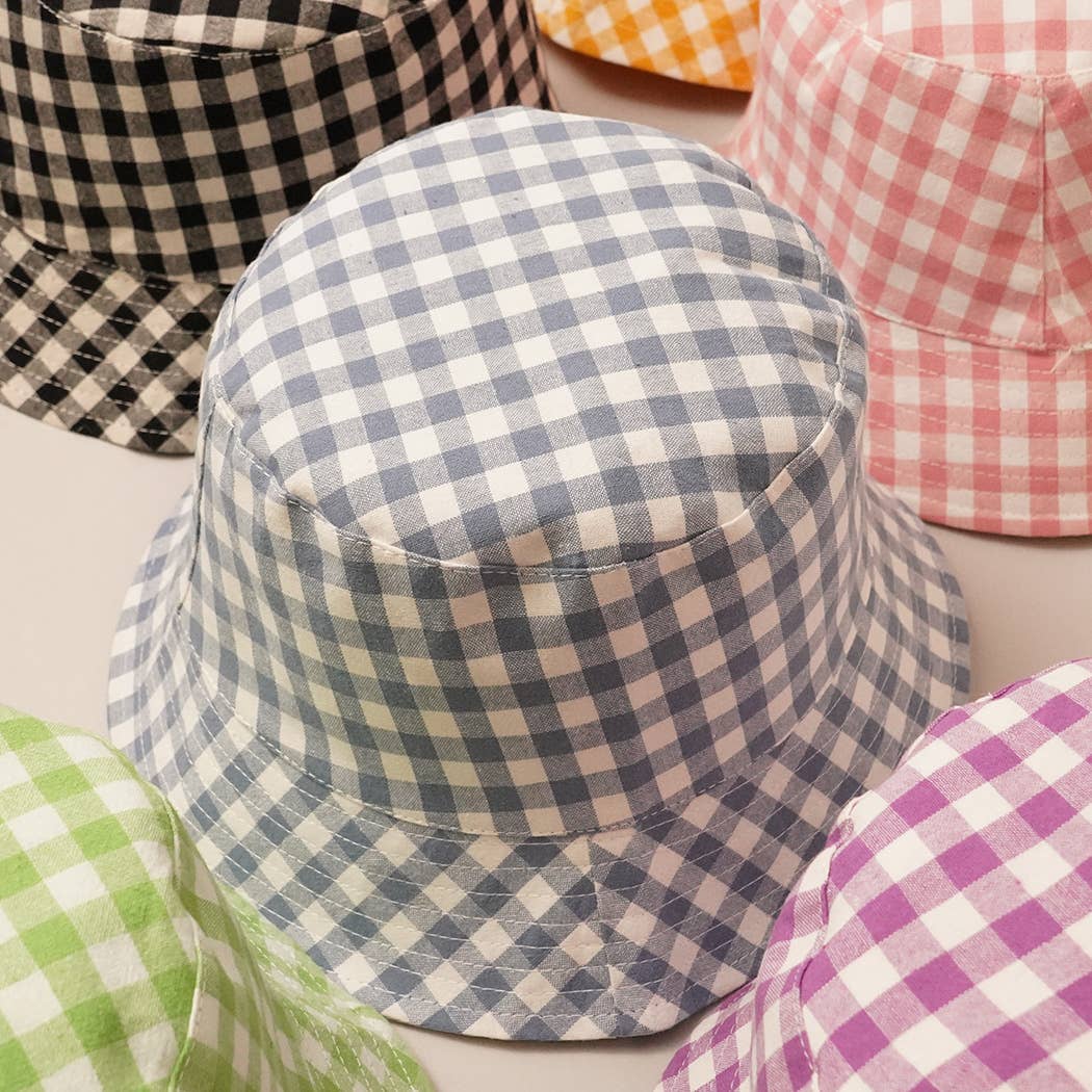 Dusty Blue Gingham Reversible Bucket Hat