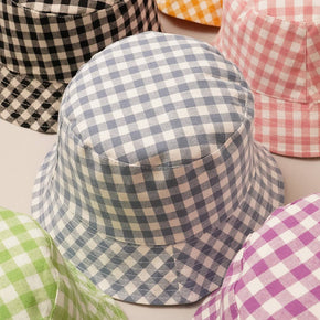 Dusty Blue Gingham Reversible Bucket Hat