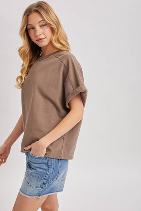 Mushroom Cotton Boxy Knit T Shirt