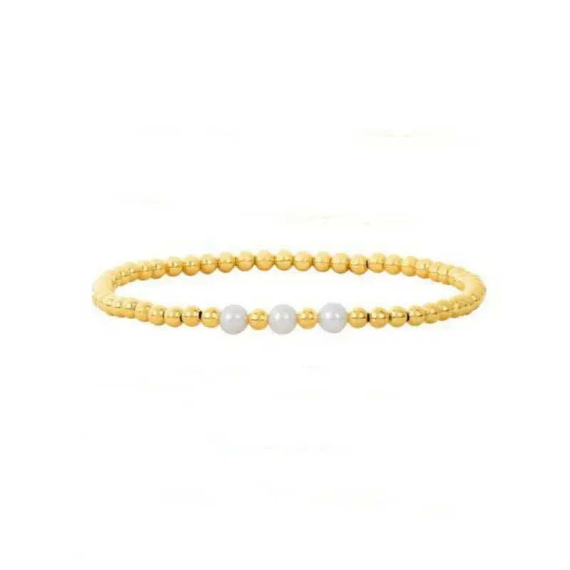 Three Small Pearls and Gold Beaded Bracelet