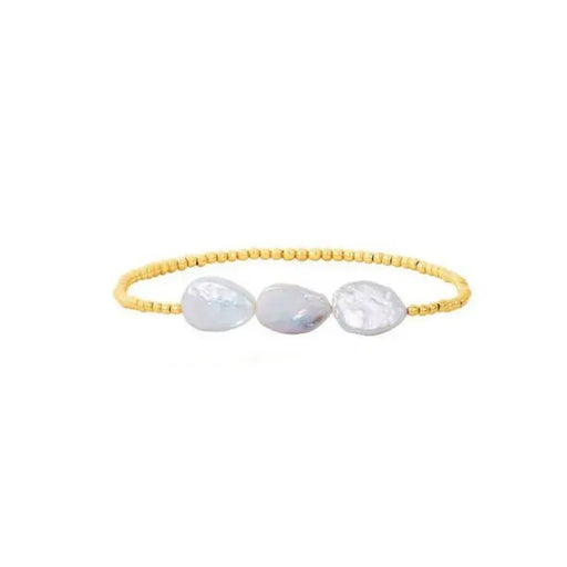 Three Large Pearls and Gold Beaded Bracelet