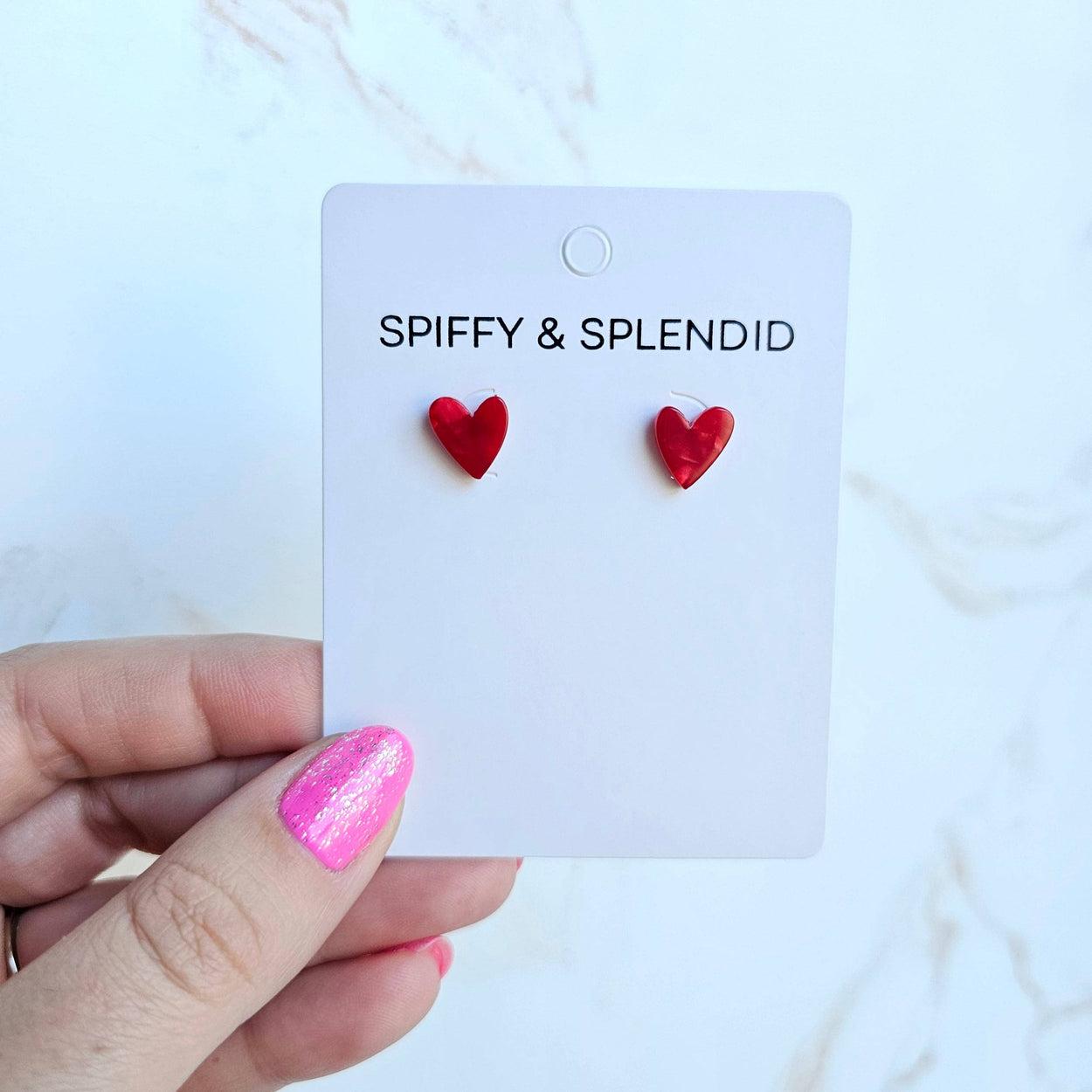 Red Hand Drawn Heart Studs