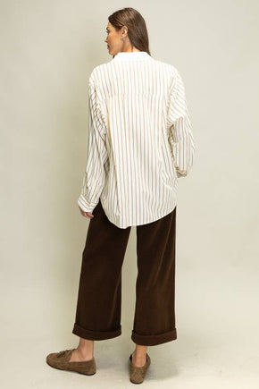 Brown Sophisticated Stripe Blouse
