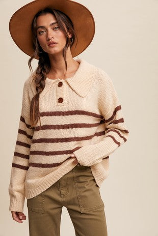 Tiramisu Striped Knit Collar Sweater