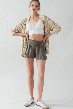 Olive Ruffle Shorts