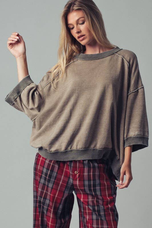 Olive Oversized Seam Detail Pullover Top