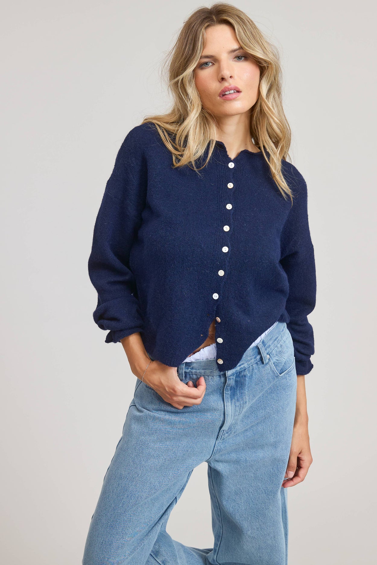 Navy Essential Button Down Cardigan