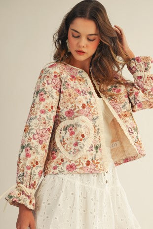 Floral Heart Pockets Jacket