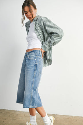 Green Striped Button-Up Top