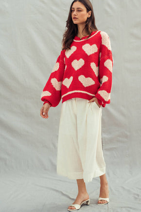 Red Oversized Heart Sweater