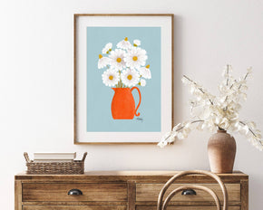 Daisies and Blue - Floral Illustration Print