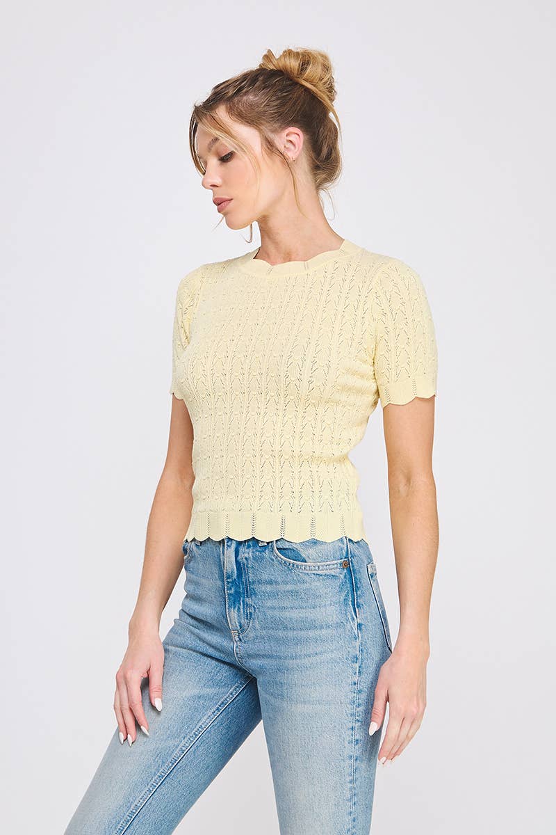 Butter Yellow Pointelle Knit Top