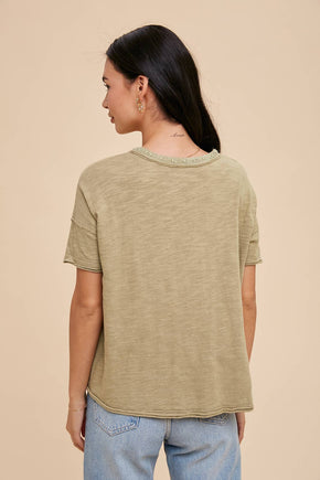 Button Front Lace Trim Top