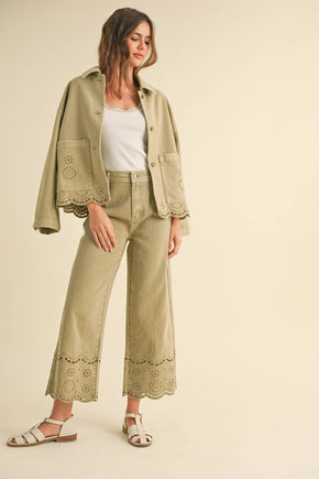 Washed Olive Embroidery Bottom Pants