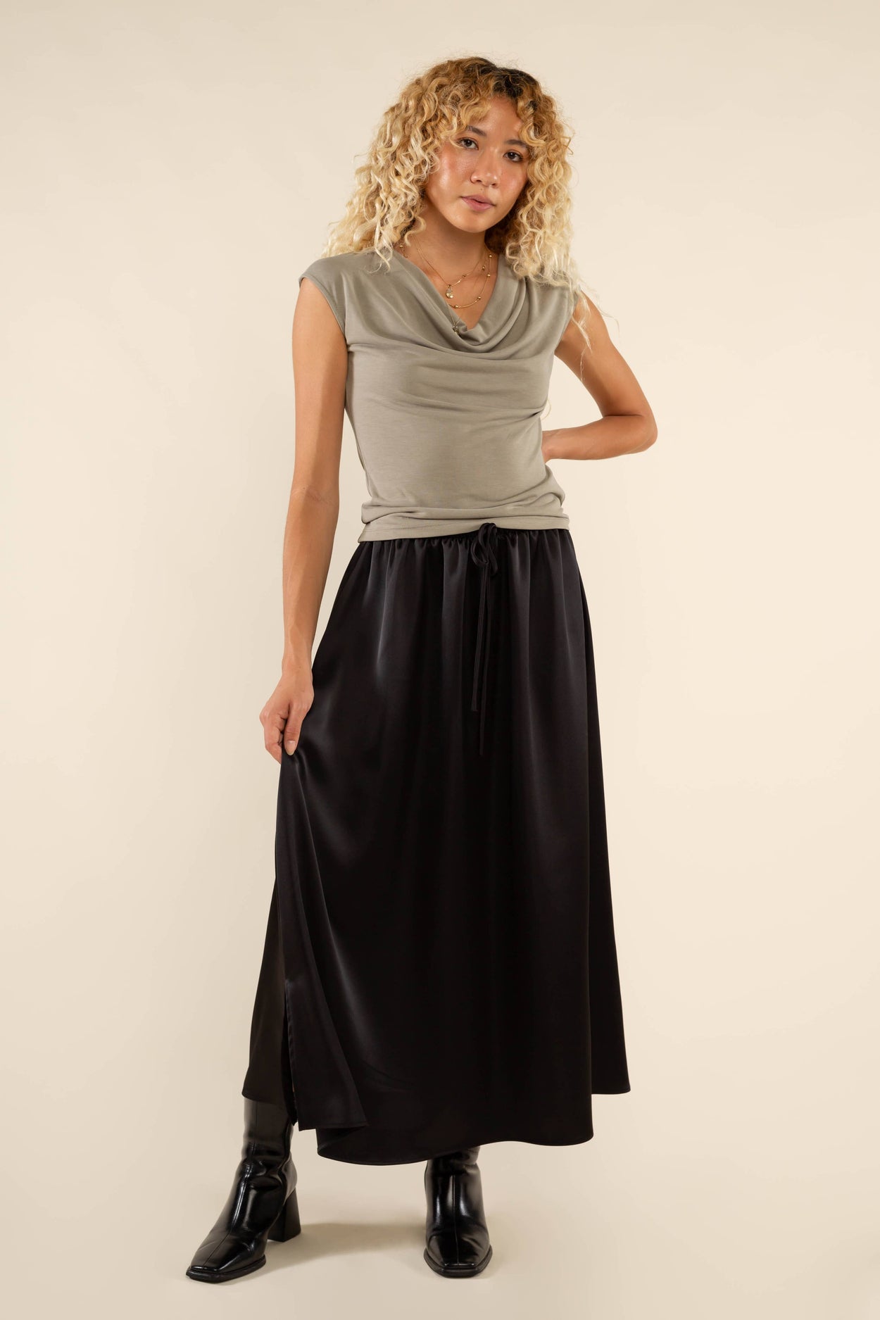 Black Satin Maxi Skirt