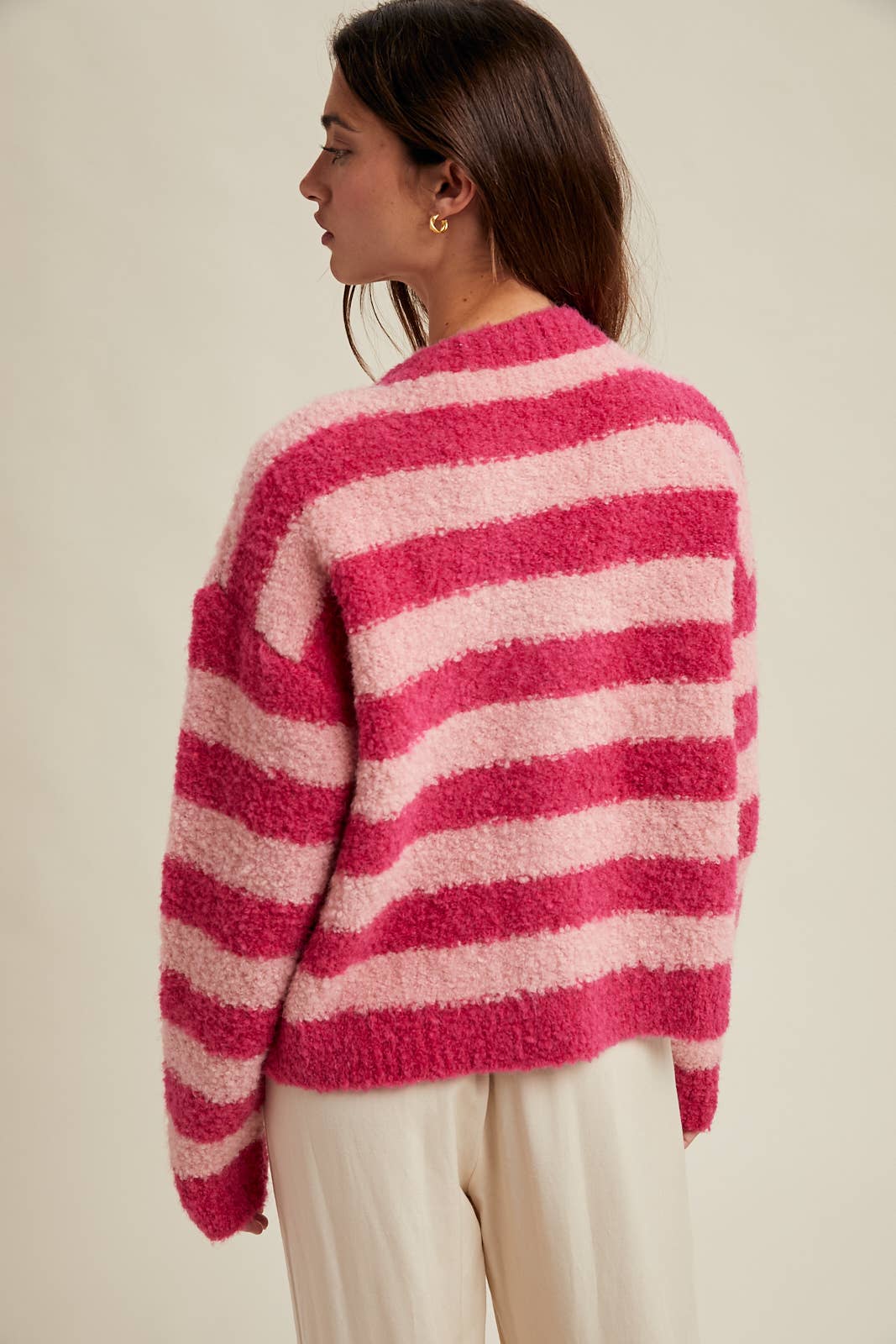 Pink Brushed Striped Button Up Cardigan