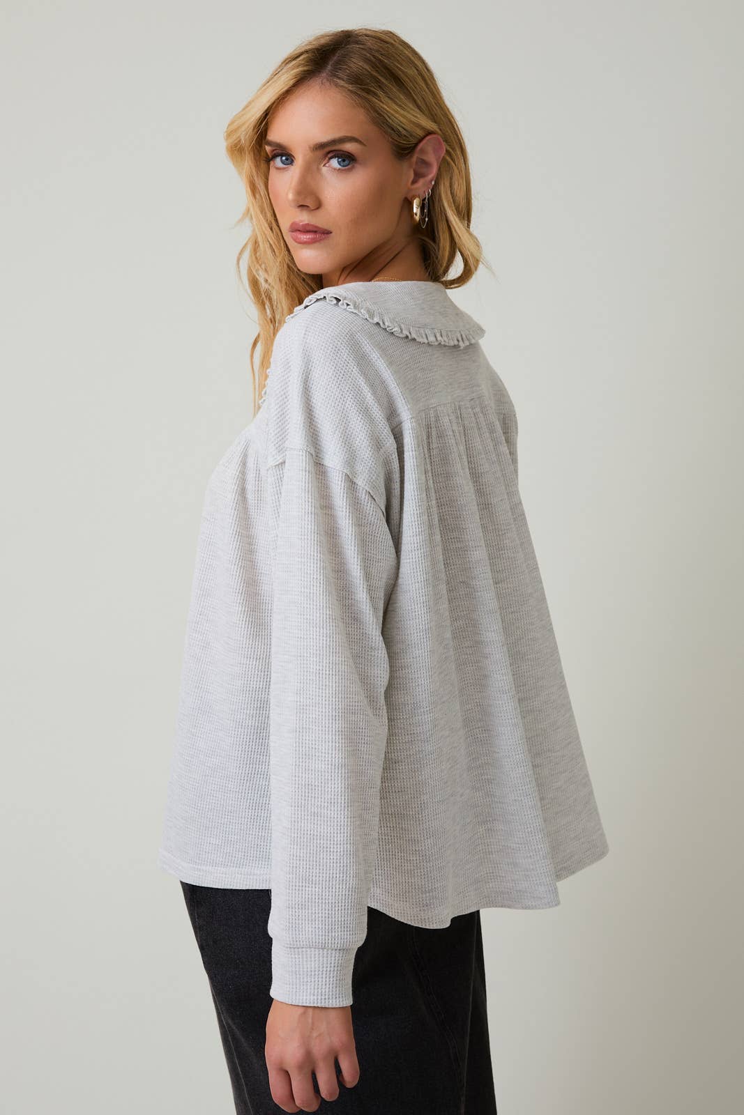 Mélange Thermal Long Sleeve Button Up Top