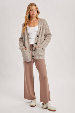 Latte Button Down Knit Sweater Cardigan