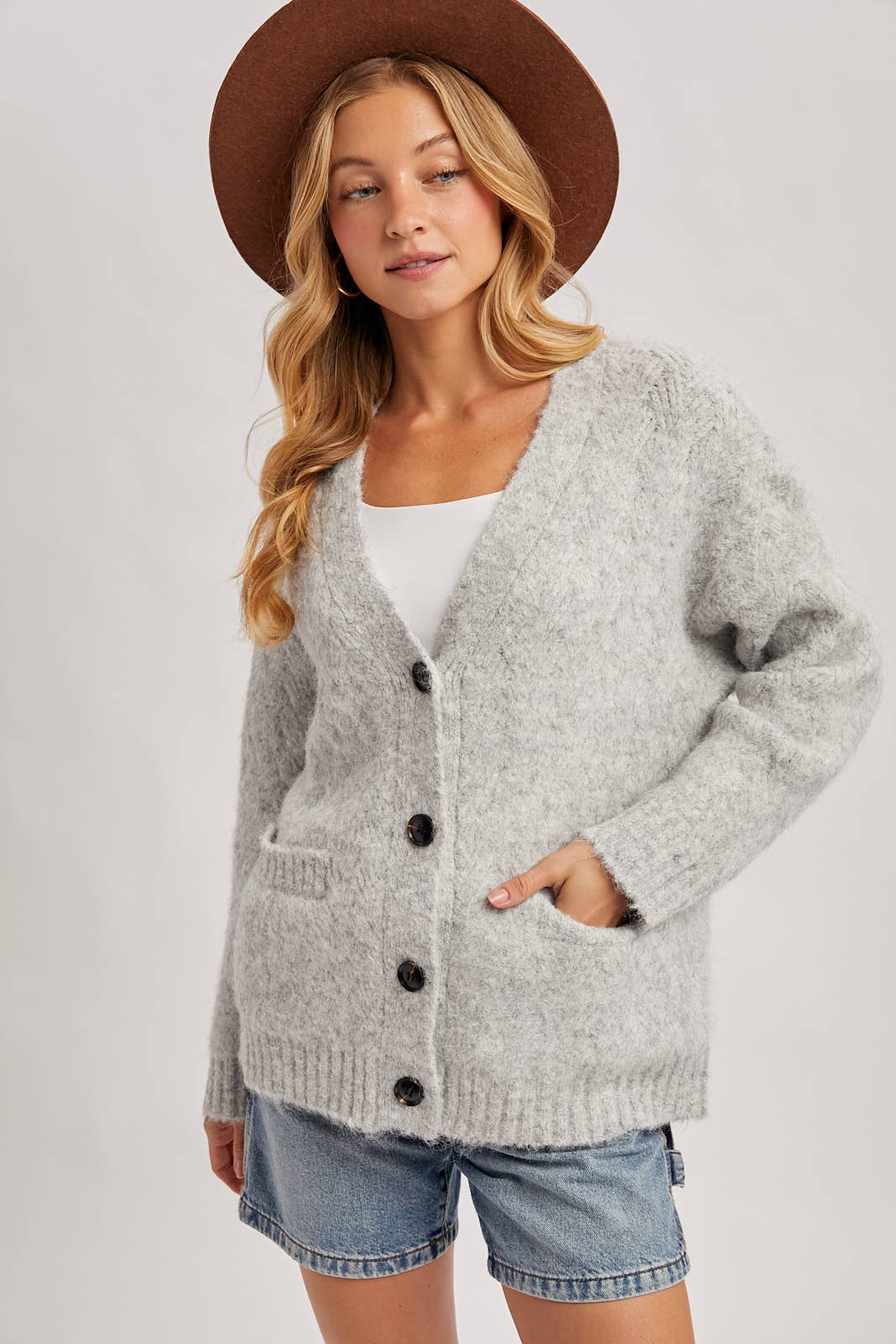 Latte Button Down Knit Sweater Cardigan