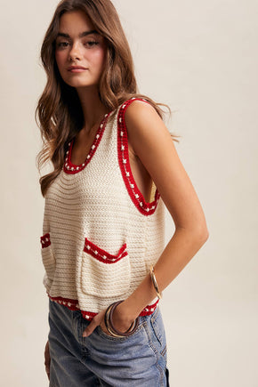 Contrast Trim Sleeveless Knit Top