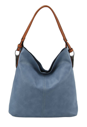 Mocha Side Metal Accent Hobo Bag