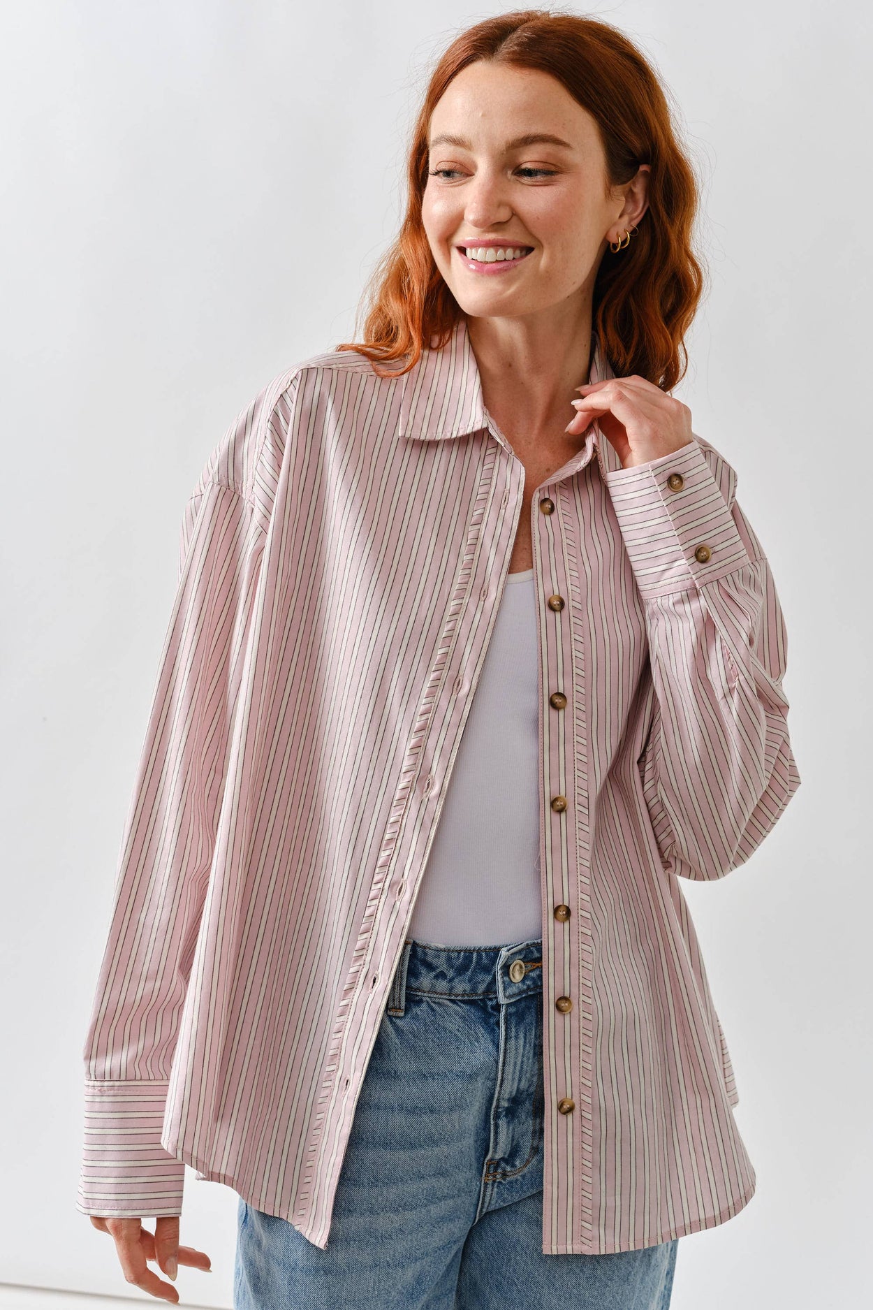 Pink Oversized Stripe Structured Shirt