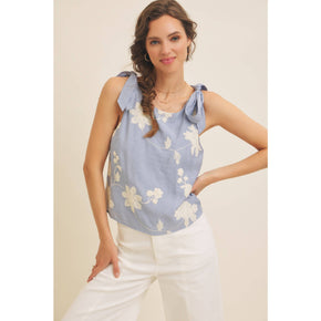 Dusty Blue Blouse Top With Bow Straps