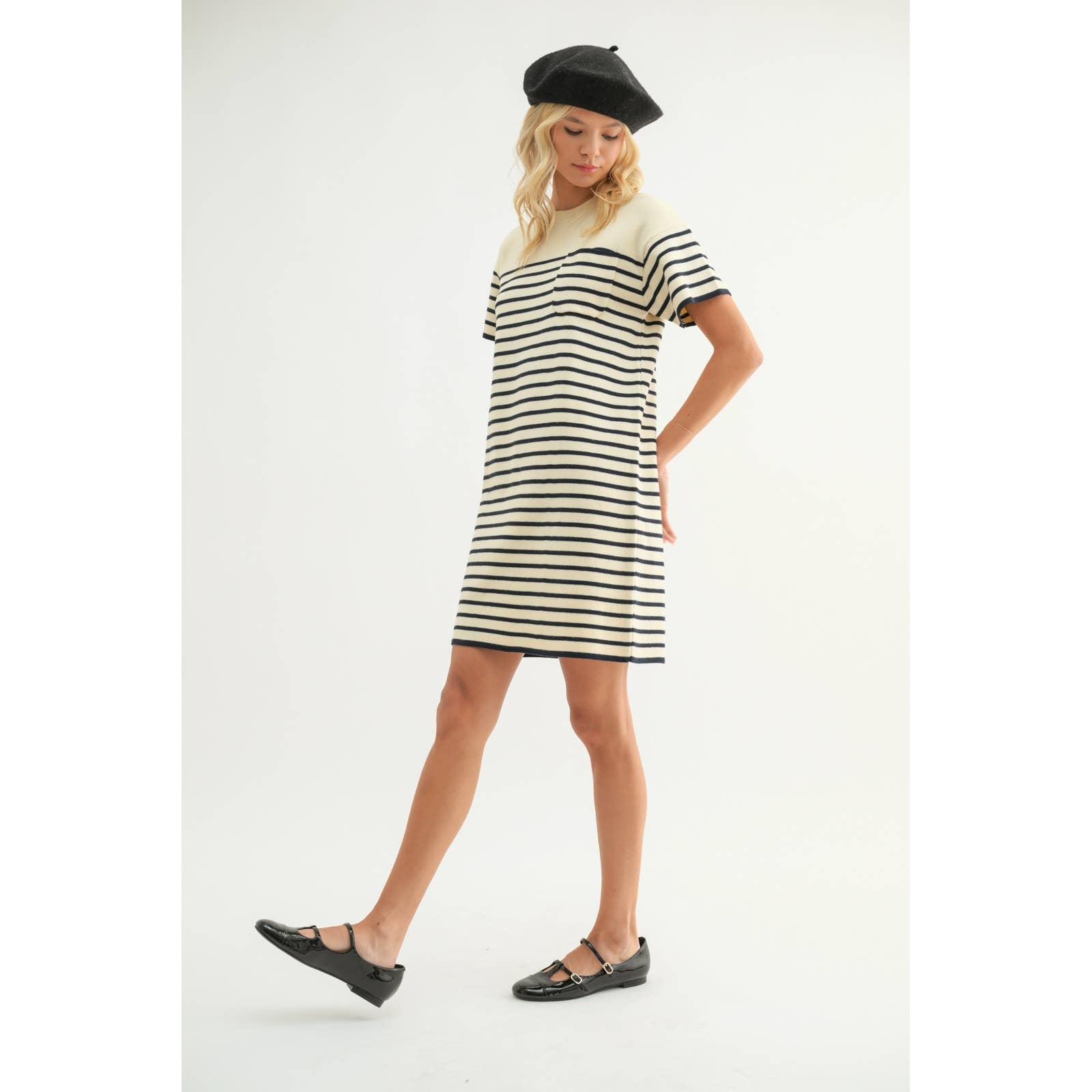 Cream & Black Striped Sweater Mini Dress