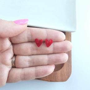 Red Hand Drawn Heart Studs
