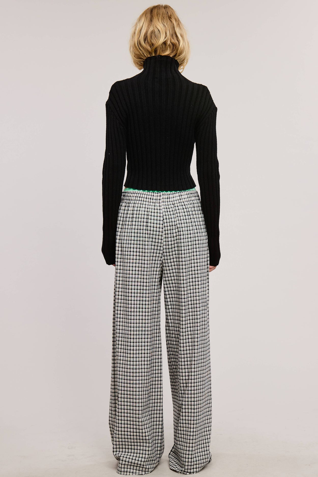 Blue Mid-Low Rise Elastic Waistband Gingham Pants