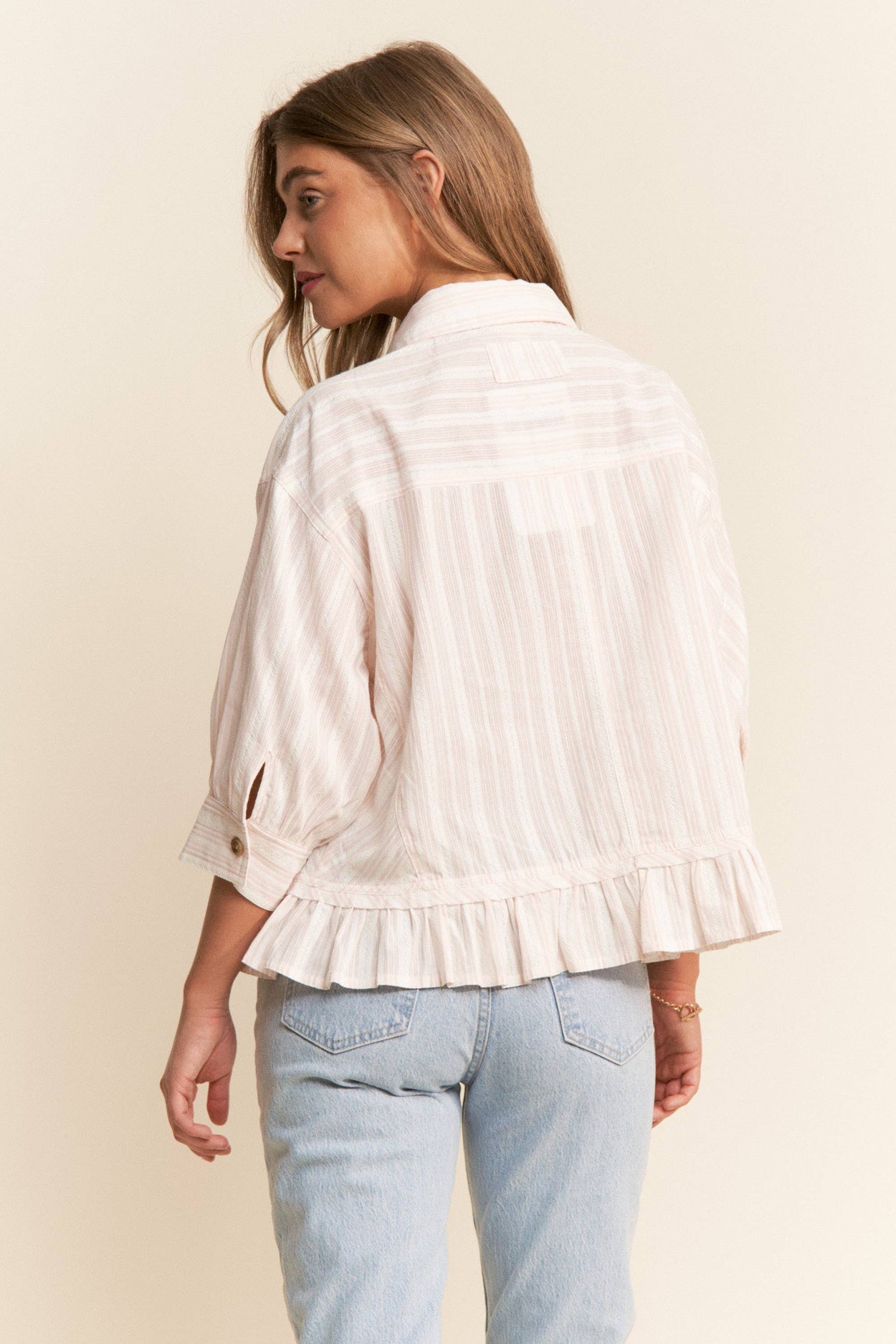 Light Pink Stripe Button Up Top