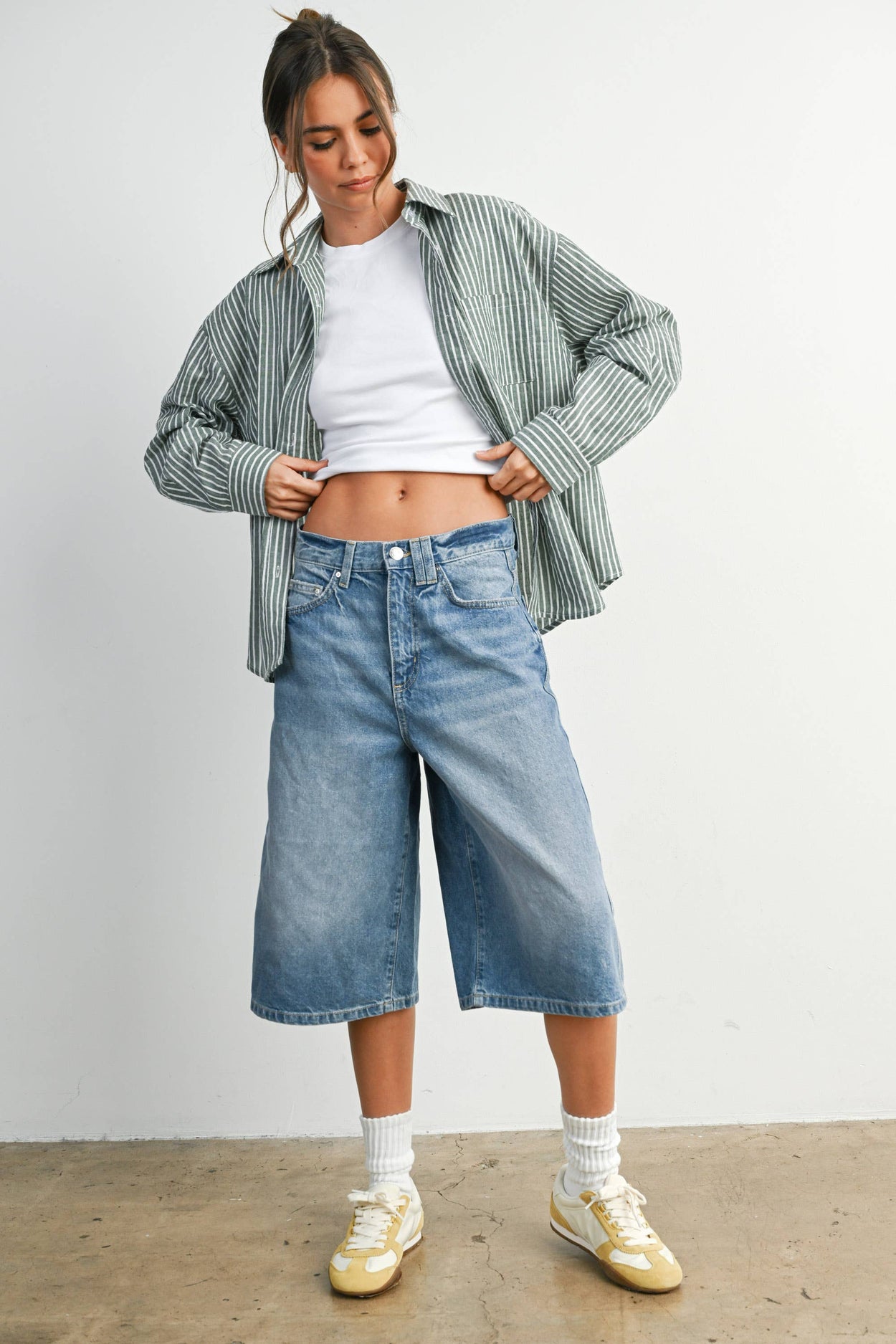 Green Striped Button-Up Top