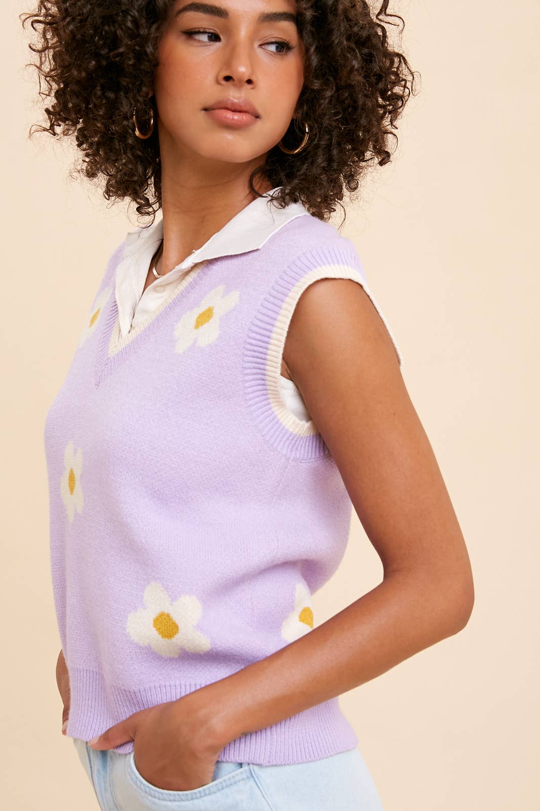 Lavender Daisy Print Sweater Vest