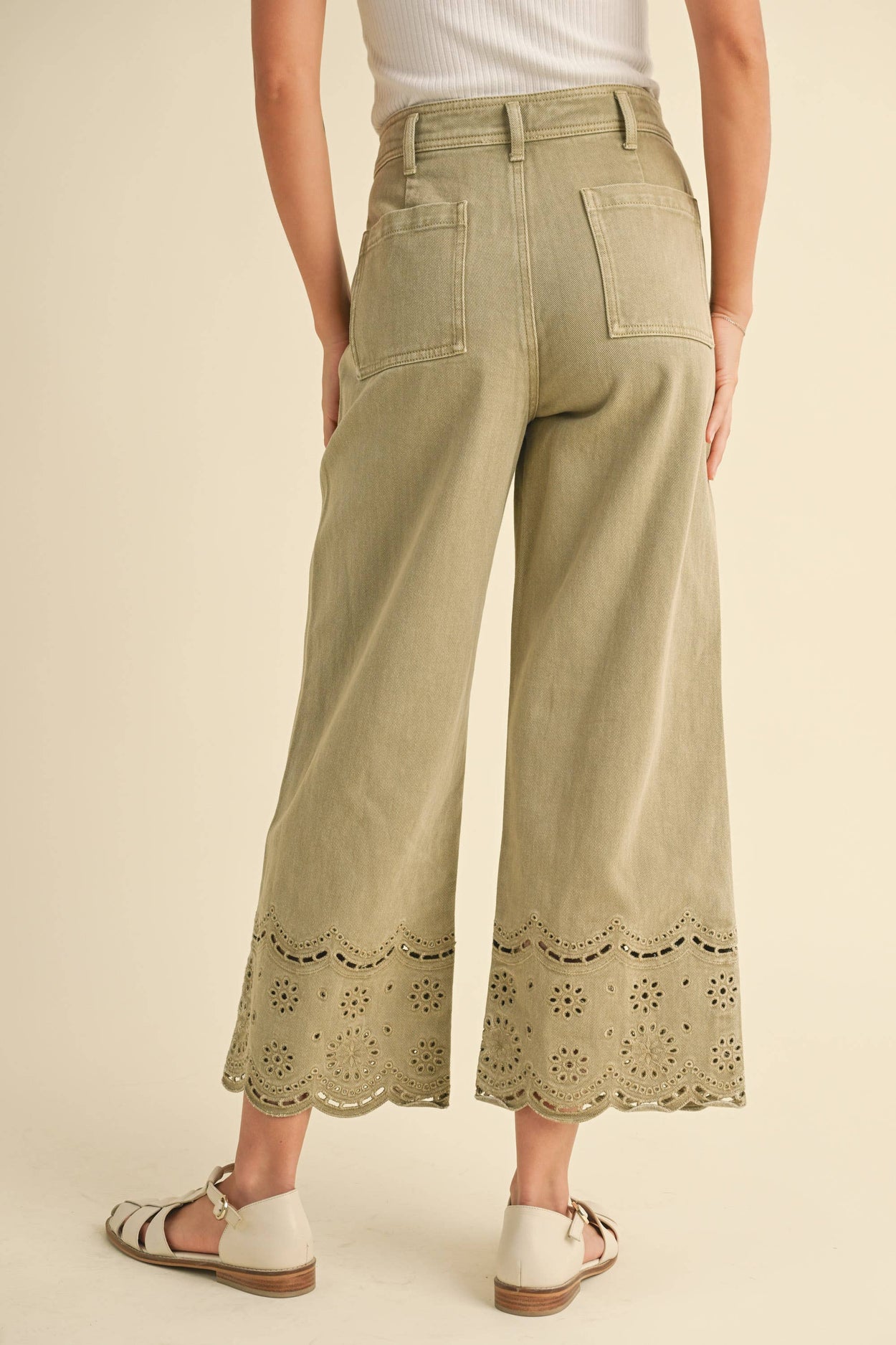 Washed Olive Embroidery Bottom Pants