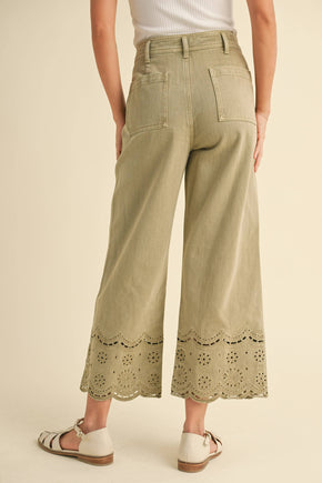 Washed Olive Embroidery Bottom Pants