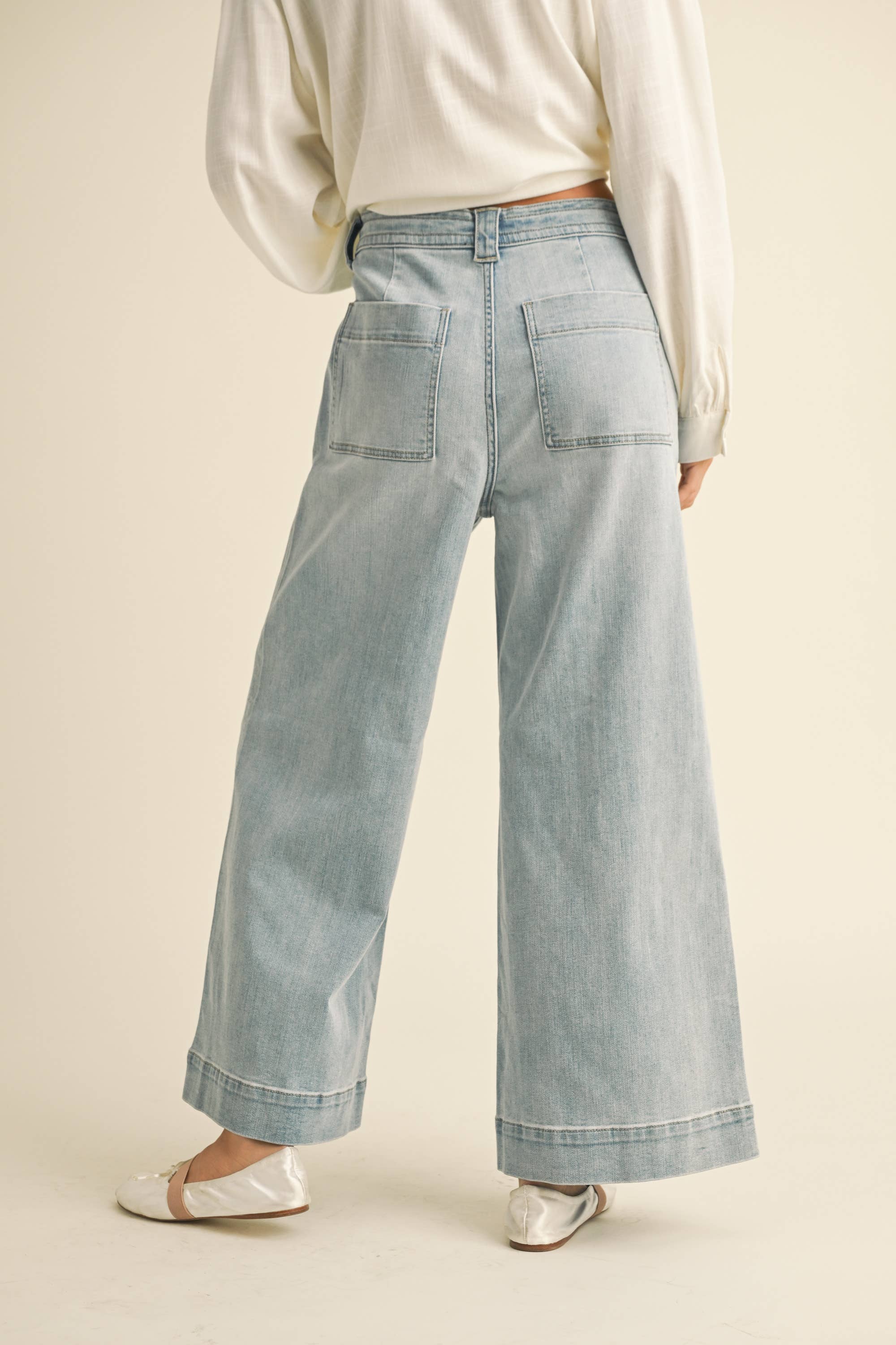 Denim Washed Tie Front Pants