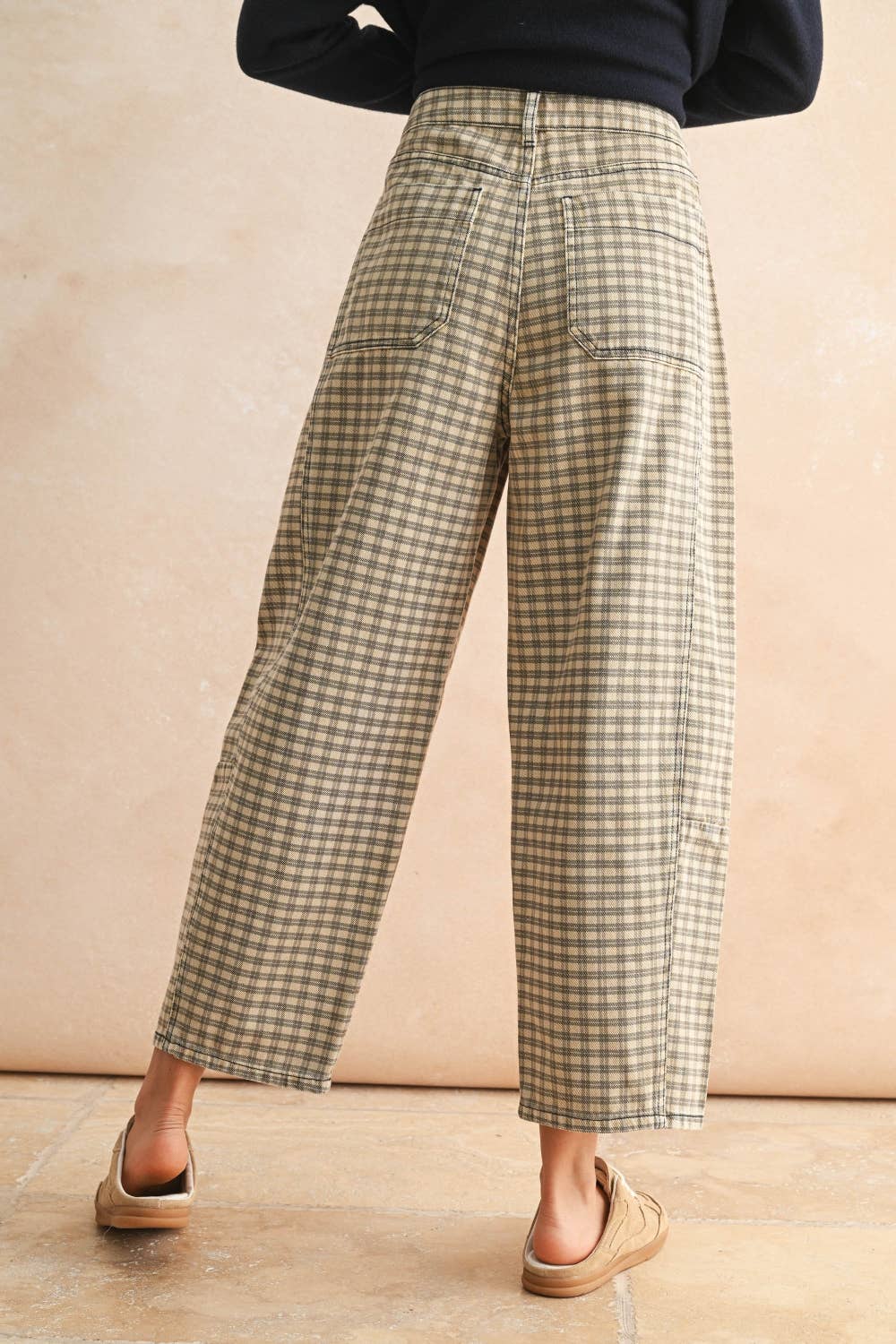 Olive Mist Mini Checker Barrel Pants
