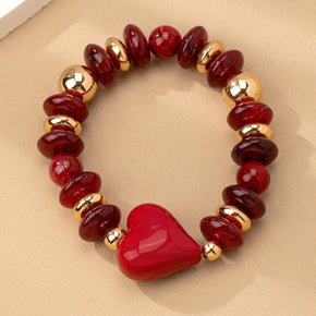 Gold Handmade Chunky Beaded Heart Bracelet