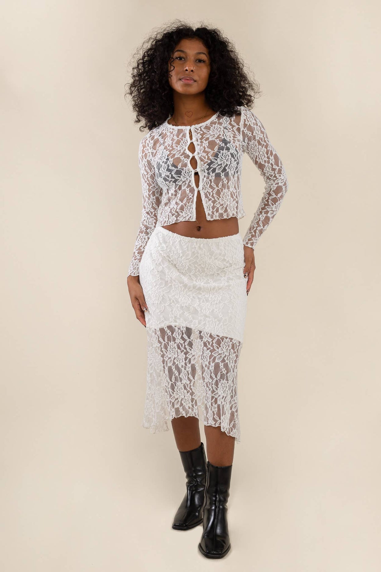 Plus White Lace Cardigan