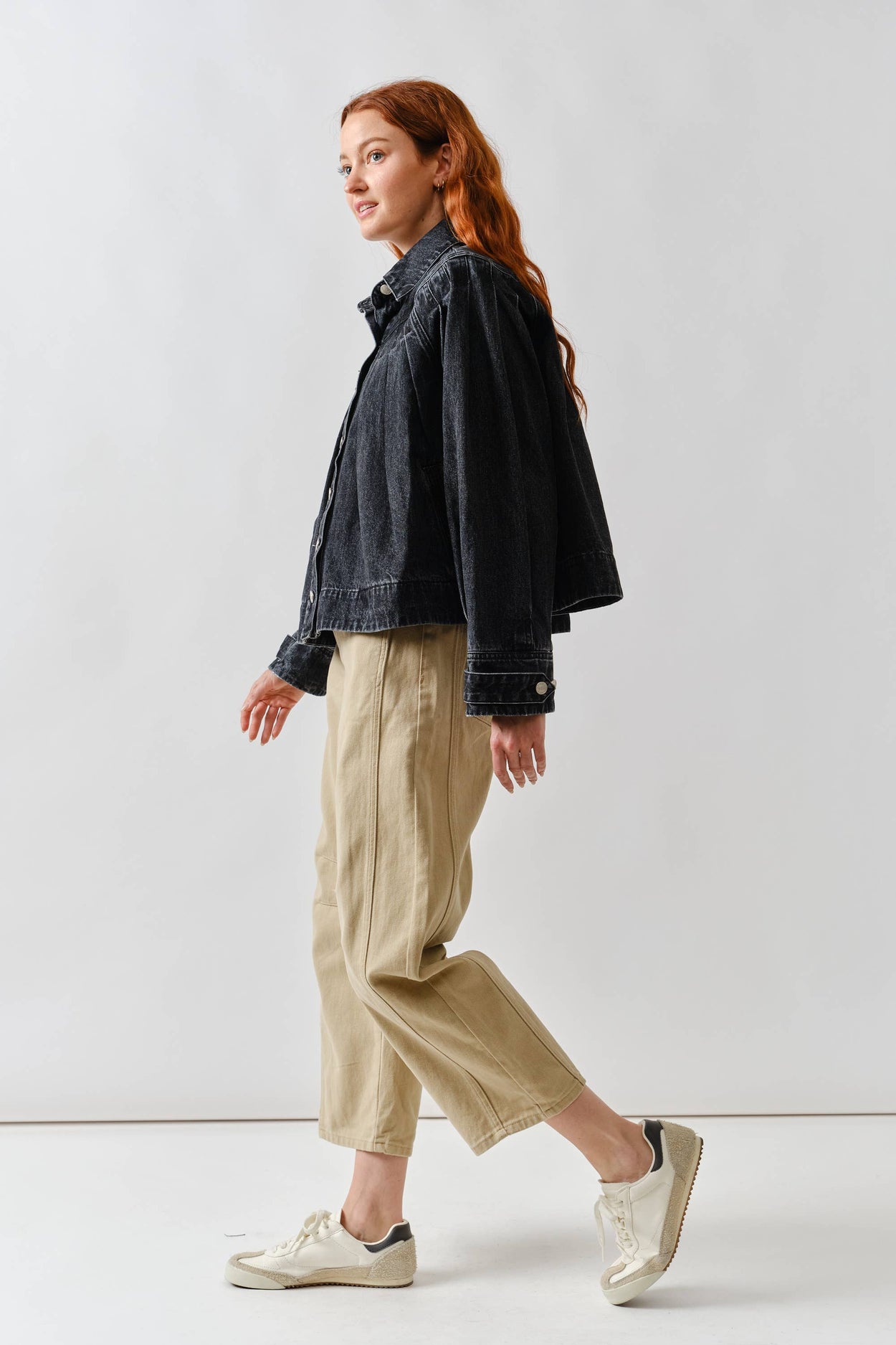 Washed Black Pleated Denim Jacket