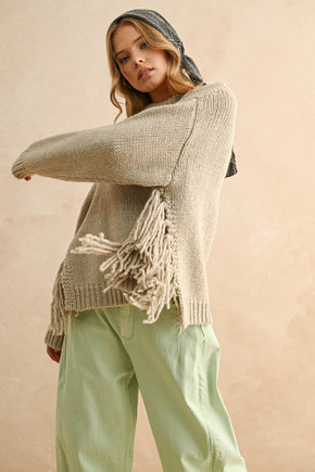 Stone Fringe On The Side Sweater