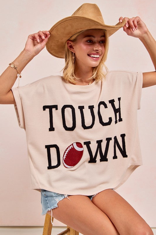 Touchdown Letter Patches Oversized Waffle Top