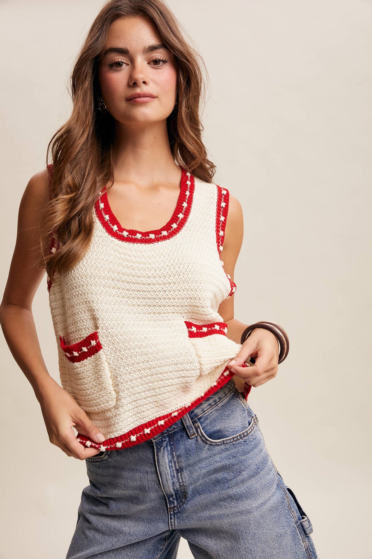 Contrast Trim Sleeveless Knit Top