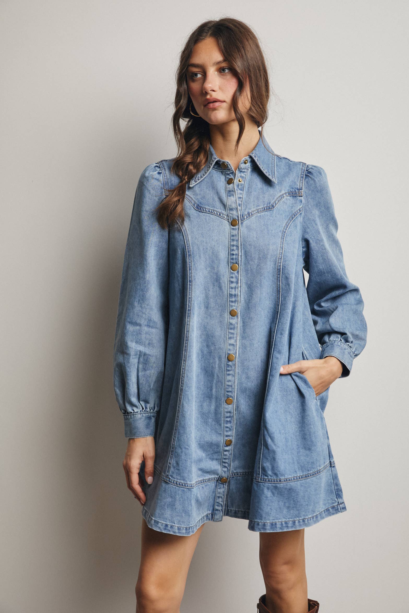 Sun Washed Blue Western Seam Denim Mini Dress