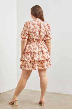 Plus Floral Tiered Mini Dress