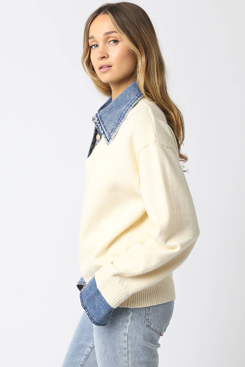 Ivory Emely Contrast Knit Top