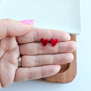 Red Hand Drawn Heart Studs